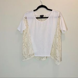 Lace Panel Drapey Short Sleeved Sweater Top